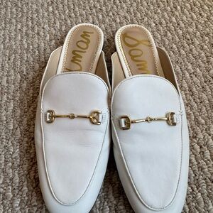 Sam Edelman White Mules with Gold Accents